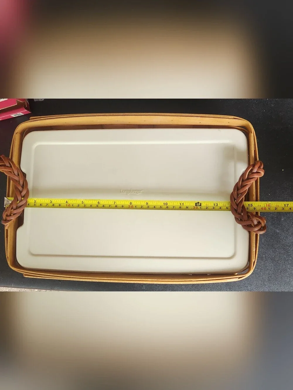 Longaberger Serving Basket w/ Leather Handles & Protector